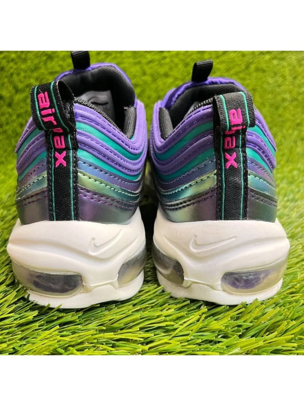 Nike Air Max 97 Iridescent Boys Size 5.5Y Purple Green Running Shoes Sneakers